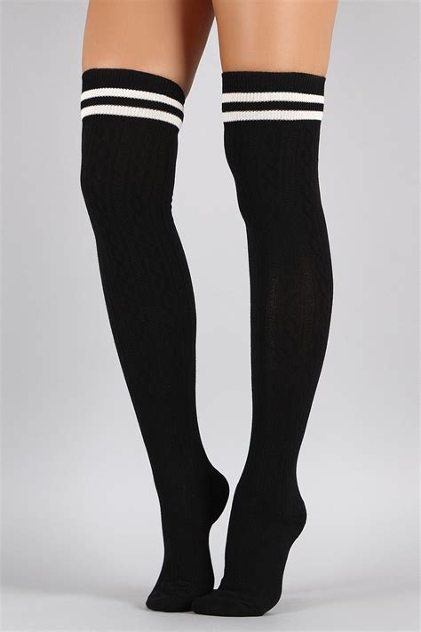 Double Stripe Textured Thigh High Socks Подростковые модные наряды Модные подростки