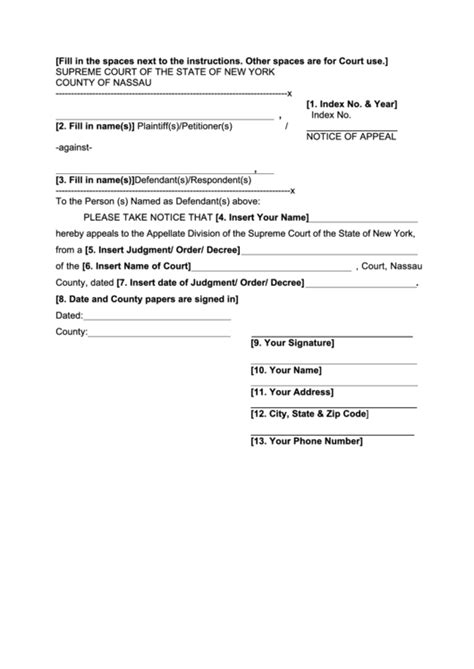 Notice Of Appeal New York Supreme Court Printable Pdf Download