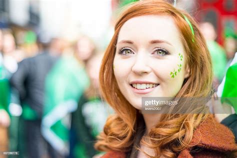 Beautiful Irish Girl On St Patricks Day Dublin Ireland High Res Stock