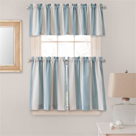 Lauren Stripe Window Curtain Tier Pairs In Blue Bed Bath And Beyond