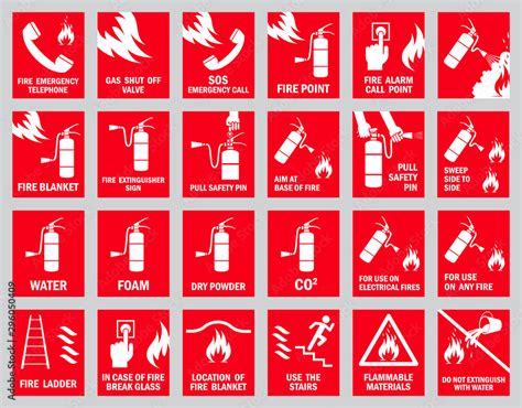 Set Of Fire Safety Signs Collection Of Warning Signs Vector