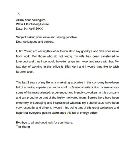 Free 14 Sample Farewell Letters To Co Workers In Pdf Ms Word Pages