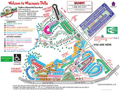 Resort Map Jellystone Park Campsites Campgrounds Wisc Dells