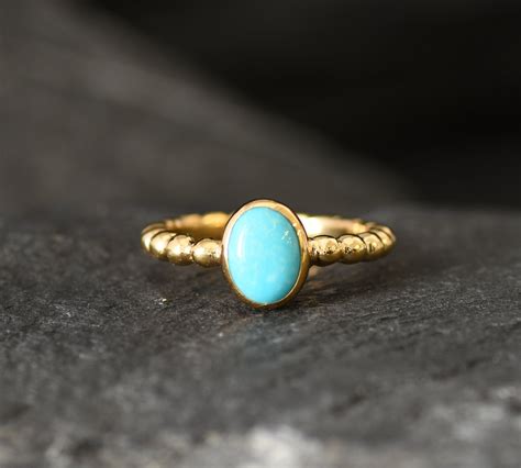 Gold Turquoise Ring Natural Turquoise Dainty Blue Ring Etsy