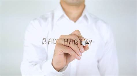 Bad Habits Man Writing On Glass Handwritten Stock Photo Image Of