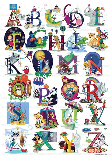 Beautiful Detail Alphabet Poster Animal And Character Abc Wall Etsy