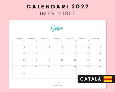 2022 Calendario Para Imprimir En Català Descarga Digital De Etsy España
