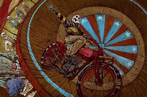 This vintage motorcycle advertisement is printed on heavy 9 mil 44 lb premium presentation matte paper. Indian Scout - Wall of Death (by David Lozeau). http ...
