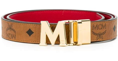 Mcm Leather Logo Print Belt In Brown Lyst
