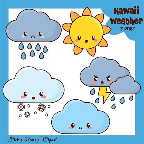 Weather Clipart Kawaii Weather Clipart Cute Weather Etsy Singapore