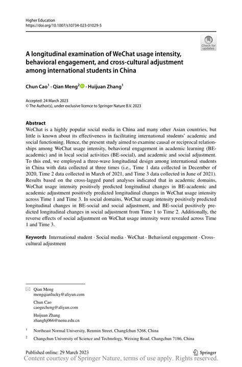 A Longitudinal Examination Of Wechat Usage Intensity Behavioral