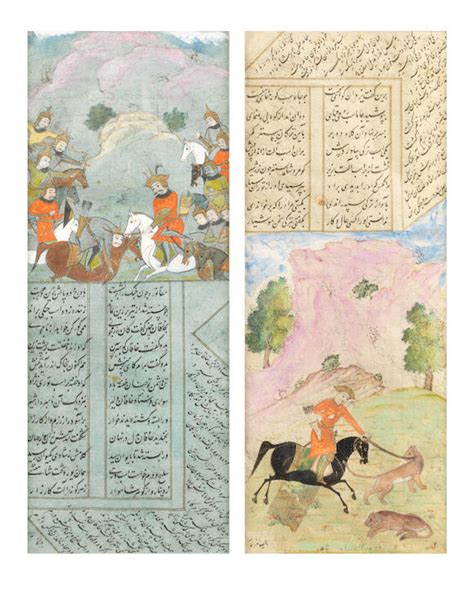 bonhams two illustrated leaves from a manuscript of firdausi s shahnama persia 16th century