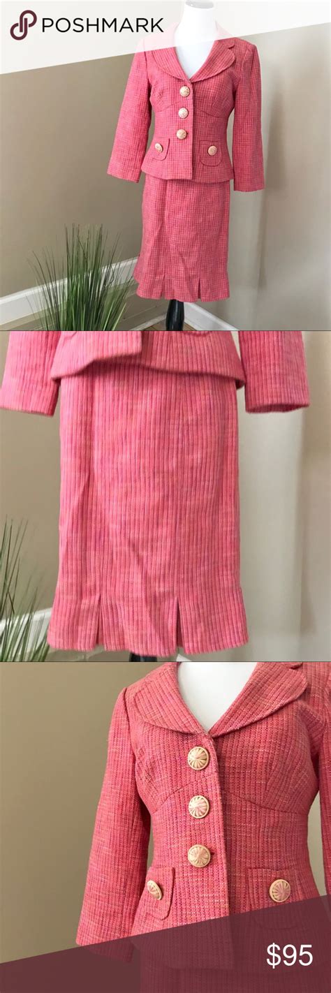 Nanette Lepore Pink Coral Tweed Skirt Suit Blazer Nanette Lepore Pink