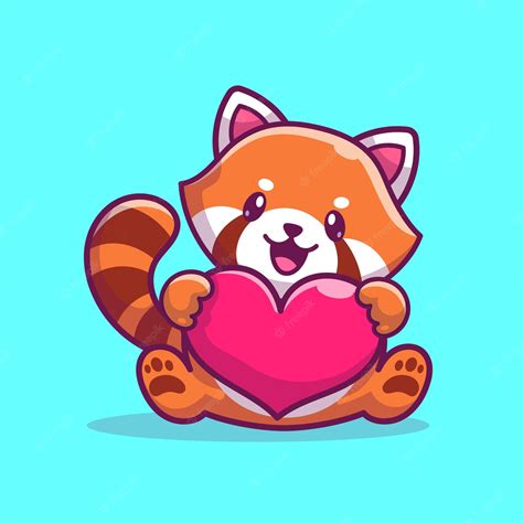 Premium Vector Cute Red Panda Holding Love Heart Cartoon Vector Icon