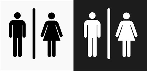 흑인과 백인 벡터 배경에서 남성과 여성 화장실 표시 아이콘 개념 기호에 대한 스톡 벡터 아트 및 기타 이미지 Istock