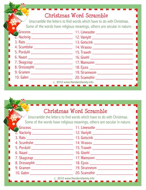 Christmas Unscramble Worksheets For Adults