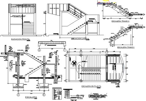 Stair Plan And Elevation Section Detail Dwg File Cadbull