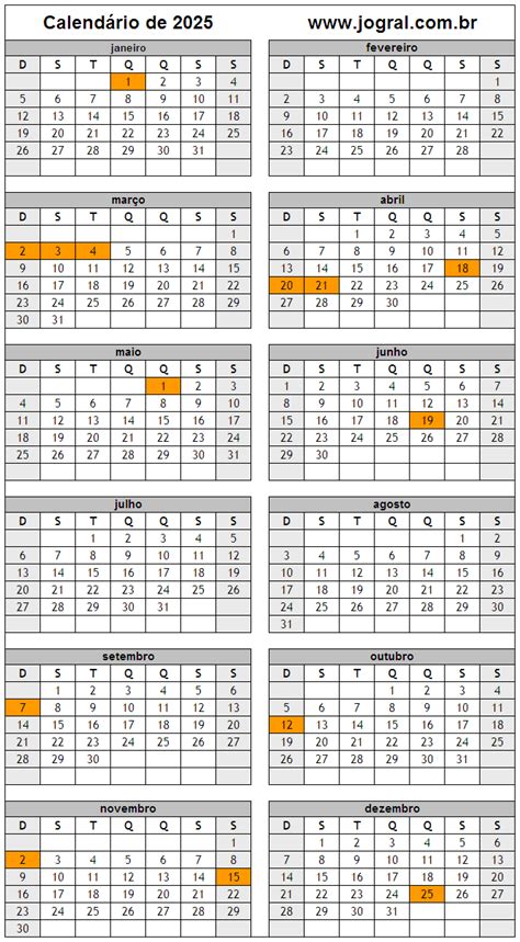 Calendário Do Ano 2025 Para Imprimir Em Formato Pdf E Imagem