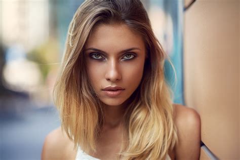 blue eyes face model wavy hair eyes blonde women portrait mark prinz long hair depth