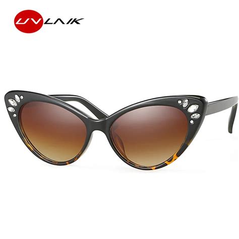 Uvlaik Rhinestone Cat Eye Sunglasses Women Luxury Brand Designer