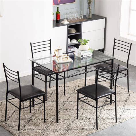 Find your ideal style of dining sets for your home today! Ktaxon 5 PC Dining Set Glass Top Table and 4 Chairs ...