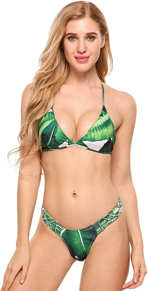 Women Sexy Two Pieces Bikini Set Halter Swimwear WF Shopping