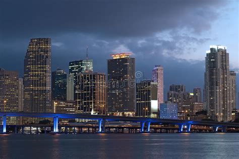 Miami City Skyline At Dusk Stock Photo Image Of Reflection City