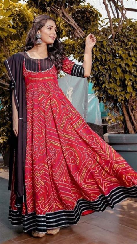Beautiful Bandhani Chiffon Silk Long Dress Silk Dress Long Bandhani Dress Bandhini Dress