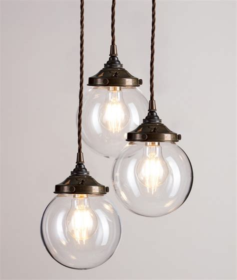 Glass Globe Cluster Pendant Light With Antique Brass Fittings