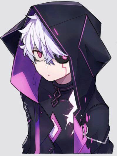 An Anime Character With White Hair And Black Eyes Wearing A Purple