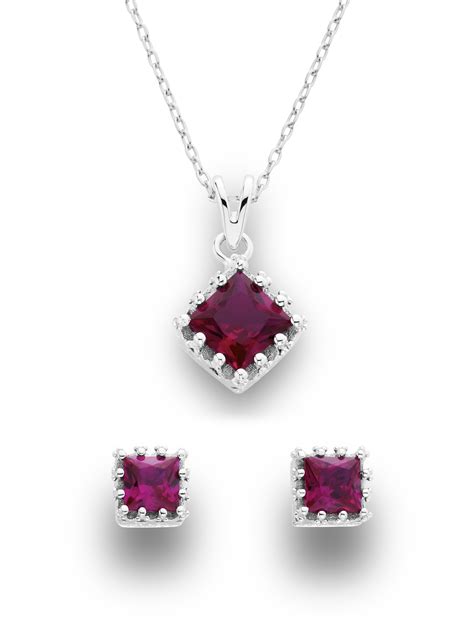 2 Piece Sterling Silver Created Ruby Earring And Pendant Set