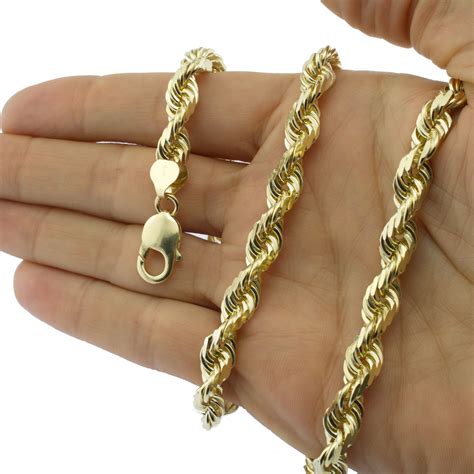 Solid 14k Yellow Gold 1 10mm Rope Chain Link Pendant Necklace Men Women
