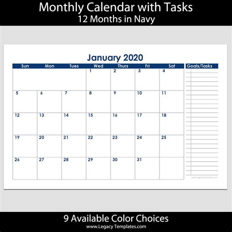 2020 12 Month Landscape Calendar With Tasks 55 X 85 Legacy Templates
