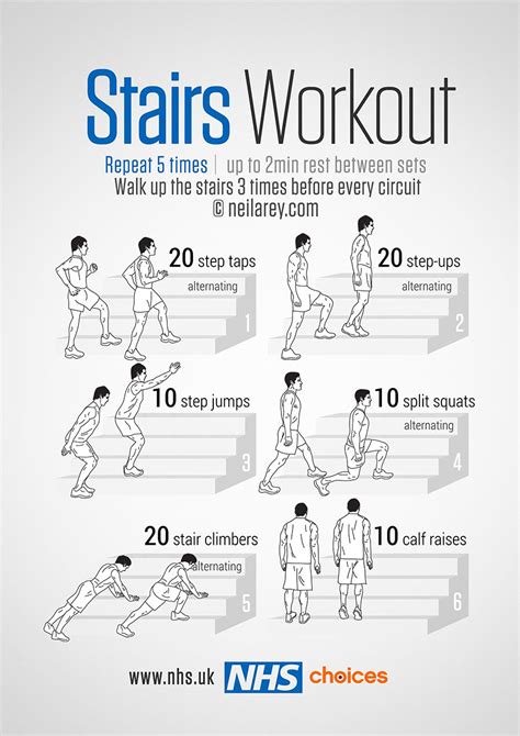 The following exercises range from simple to challenging in no particular order (although, we've specified their level of difficulty). Gym-free workouts - Live Well - NHS Choices | Stairs ...