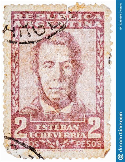 Stamp Printed In The Argentina Shows Esteban Echeverria Overprint