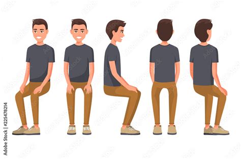 Vector Illustration Of Sitting Men In Casual Clothes Under The White