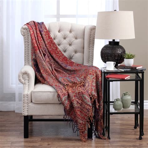 Shop Reversible Red Paisley Cashmere/ Silk Throw Blanket (India) - Free