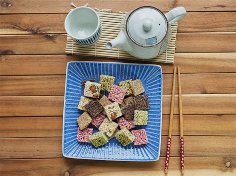 Korean traditional snacks sweetâ riceâ puffsâ , gangjeong stock image