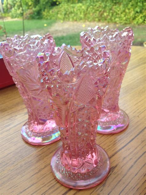 Items Similar To Pink Carnival Glass Cut Iridescent Pressed Glass Vase L E Smith Glass Company