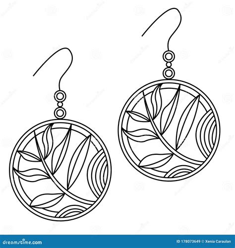 Jewelry Earrings Fashion Black And White Outline Coloring Page Doodle