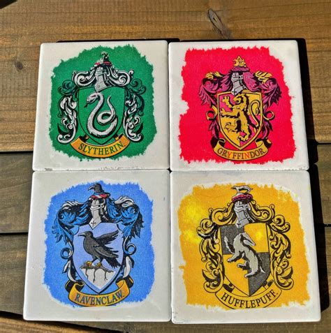 Four 4 Harry Potter Houses Ceramic Tile Coasters Hogwarts Etsy