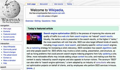 Search Engine Optimization (SEO) Article Featured On Wikipedia Home Page