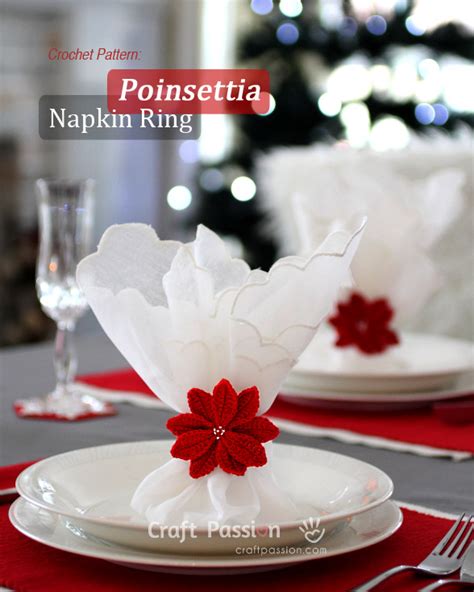 Here's the fashionable necktie napkin fold. Poinsettia Napkin Ring - Free Crochet Pattern | Craft Passion