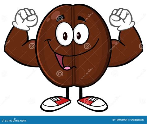 Happy Coffee Bean Cartoon Mascot Character Flexing Stock Vector