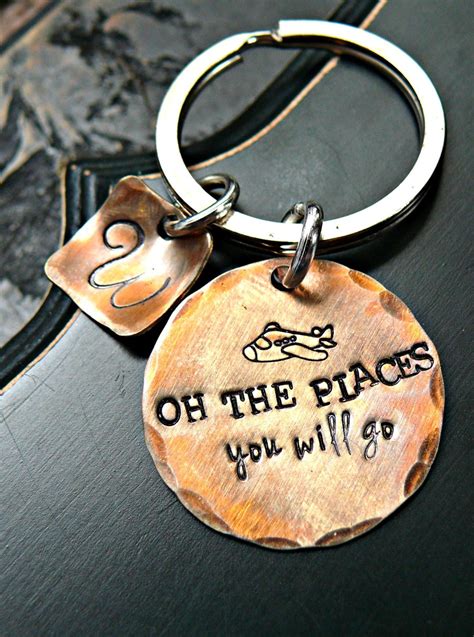 Personalized university map, custom map, college campus, dorm decor, college student gift, college graduation, keepsake map, location gifts. Hand Stamped Graduate Keychain - Oh the places you will go ...