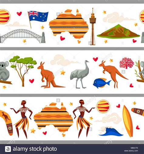 Australia Seamless Borders Australian Traditional Symbols And Objects