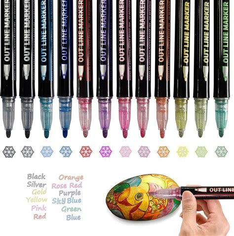 Double Line Outline Pens Marker 12 Colors Self Outline Metallic