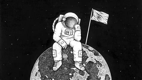 Download Wallpaper 1920x1080 Astronaut Space Art Planet Drawing Bw Full Hd Hdtv Fhd