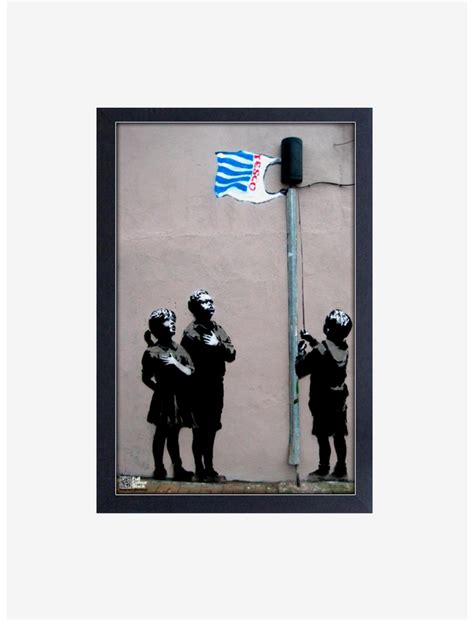 Banksy Tesco Flag Framed Wood Wall Art Hot Topic
