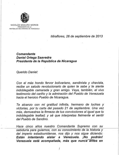 Compañero Nicolás Maduro agradece solidaridad del Comandante Daniel Ortega
